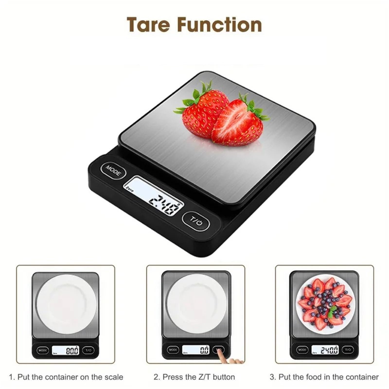 Balanza digital, Báscula de cocina digital de 0,1 g y 3 kg de capacidad con pantalla LCD.