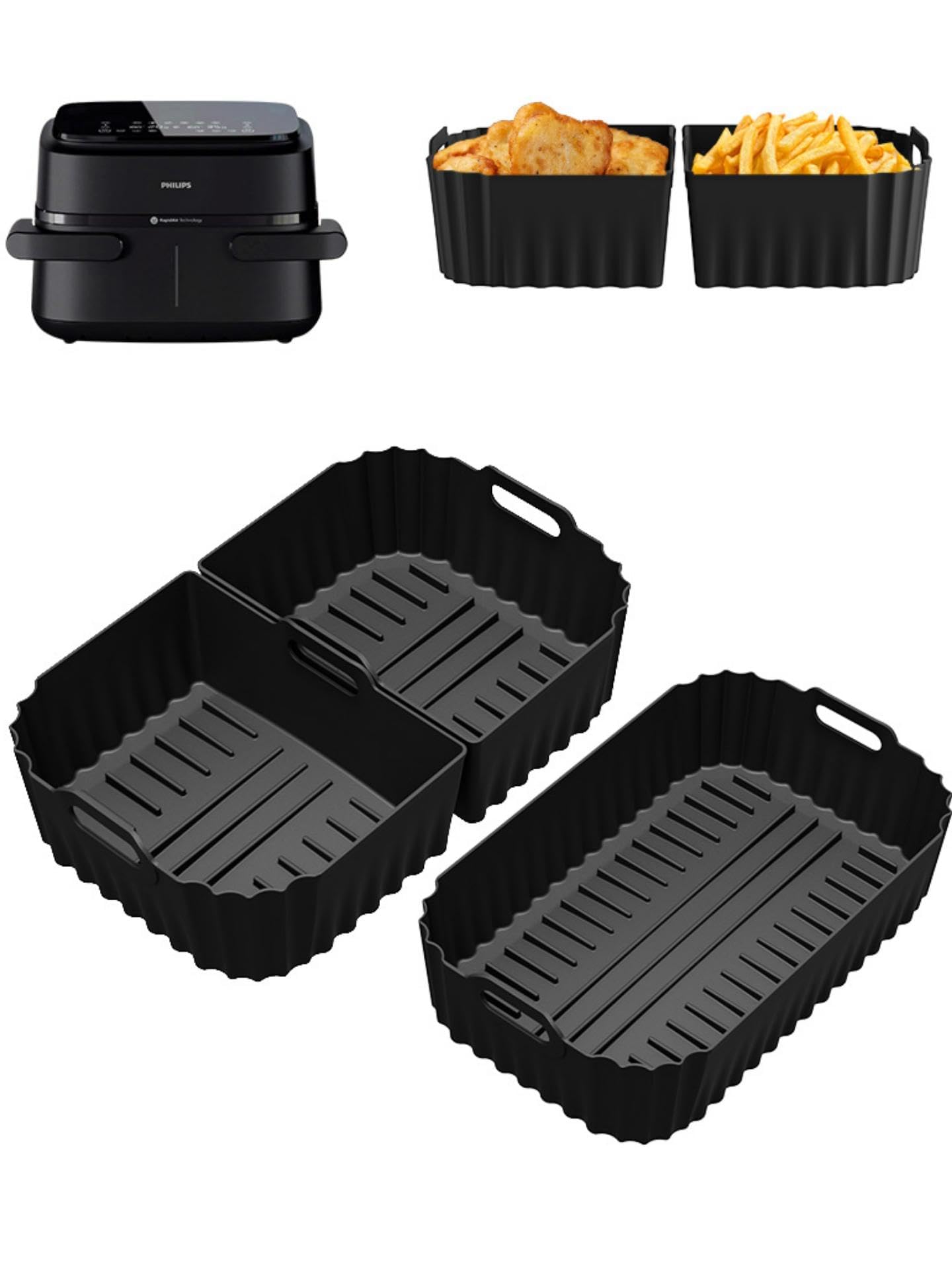 Stampo in silicone per friggitrice ad aria calda, accessori per Philips Airfryer serie 1000, set da 3 pezzi, nero, rettangolare, antiaderente, senza BPA, cestello flessibile, 7,1 l (NA154/00