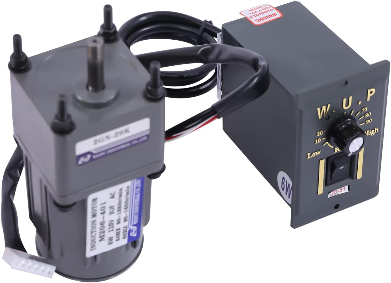 Electric Gear Reduction Motor AC 110V Adjustable Variable Gear Reducer Motor, 6W 20K 0-1400rpm Reversible High Torque Variable Speed Gear Motor with Speed Controller(Reduction Ratio 1:20)