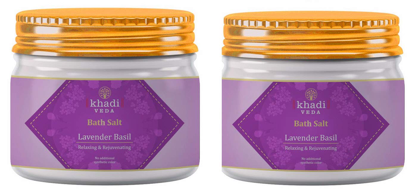 khadi VEDALavender basil Bath Salt | 200 gm - Pack Of 2 |For Relaxing & Rejuvenating | Detoxifies and renews skin | relaxes body and mind | Perfect for home spa.