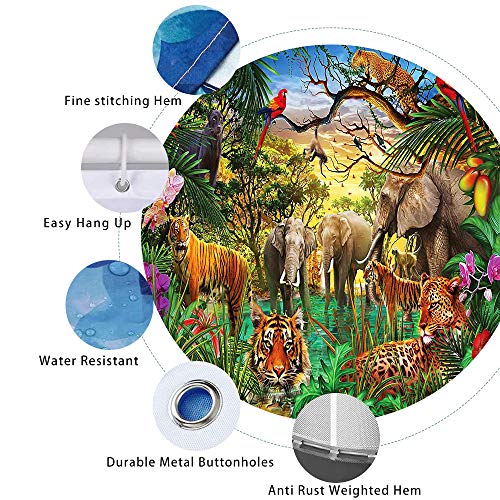 Gdmoon Jungle Animal Shower Curtain Parrot Elephant Tiger Wild Animal Tropical Plant Bohemian Flower Tree Colorful Abstract Art Bathroom Curtain Set With 12 Hooks 72X72In Yllmgd988 #TOP2