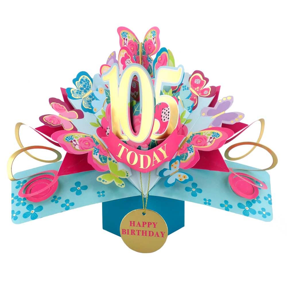 105 Today Happy 105th Birthday Pop-Up Greeting Card Love Kate's Pop Up Cards Her Design POP236MC105