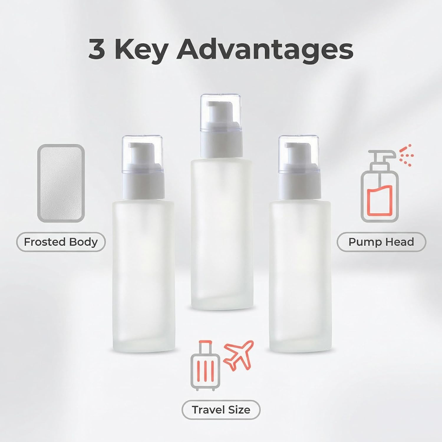 3Pcs 60ml 2oz Classic Glass Travel Pump Bottles with White Pumps Leakproof Lotion Pump Bottle Dispenser Cosmetic Cream Pump Bottle Containers Travel Soap Dispenser Bottle Jar Vial(Translucent) image 5