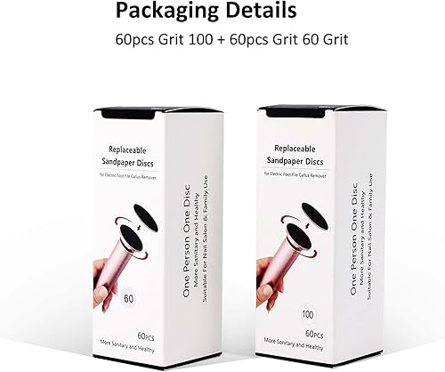 Miniatura 6 de 120 discos de repuesto de papel de lija reemplazables para lima de pies eléctrico, removedor de callos, eliminación de piel muerta (60 unidades de