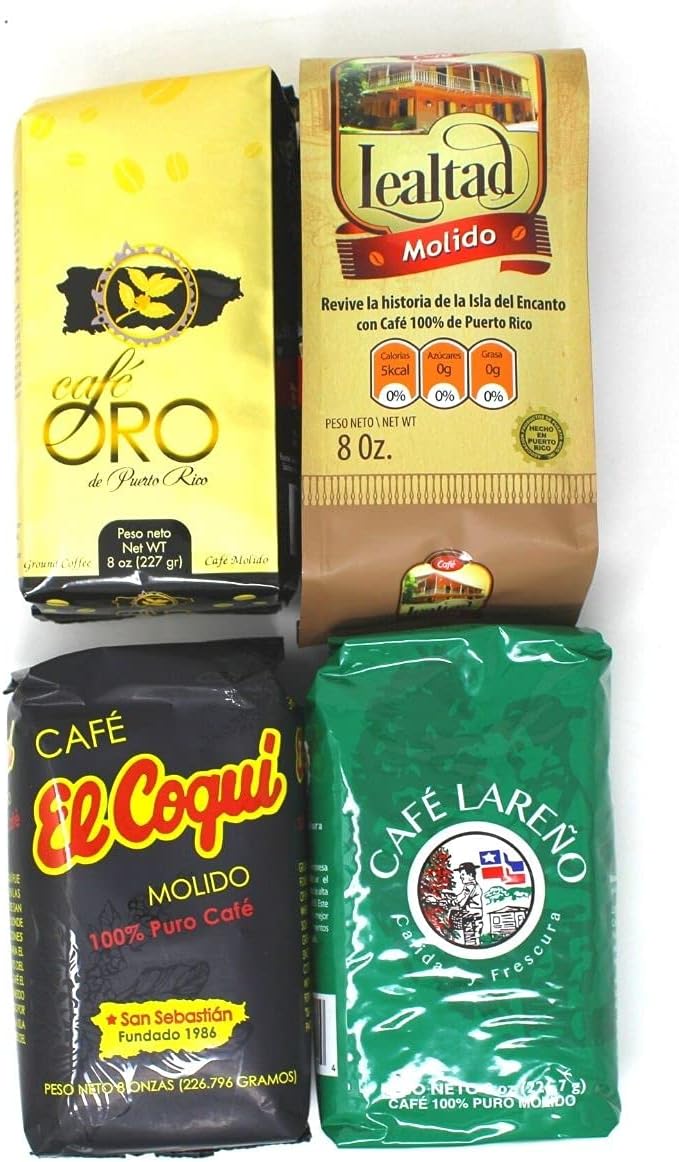 Puerto Rican Smooth Coffee Variety - Cafe Lealtad| Cafe Lareno| Cafe Oro| Cafe Coqui - (1 - 8oz pack of each)