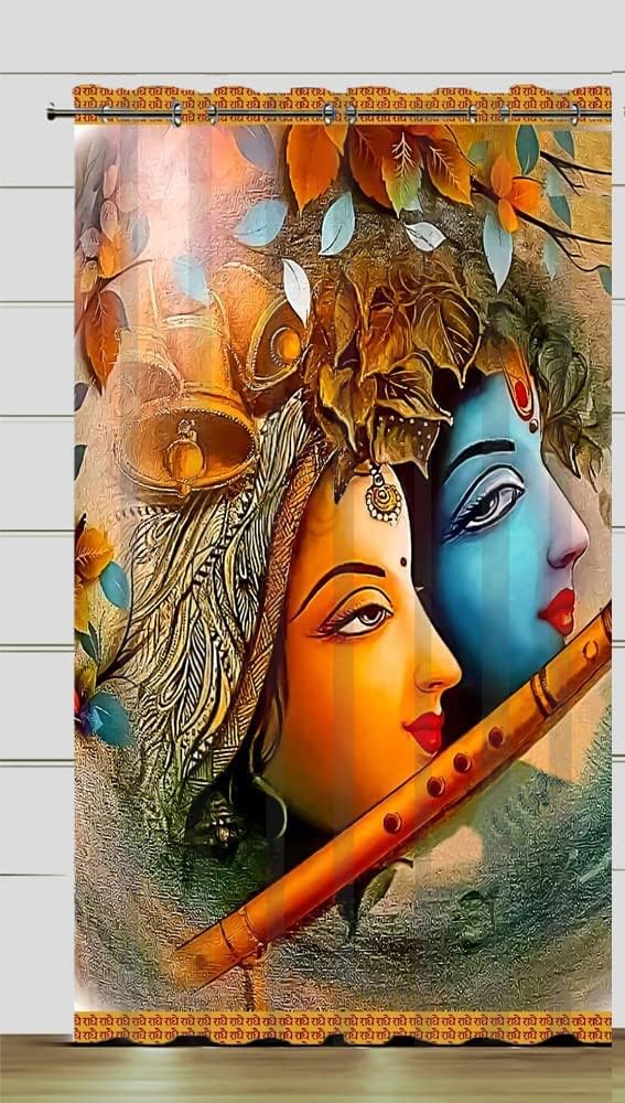 VJK FAB God Curtain for Poojaghar Curtains for Poojaroom/Temple/Home Mandir Parde 4x5 feet Set of 1 Window Size Curtain-image-9