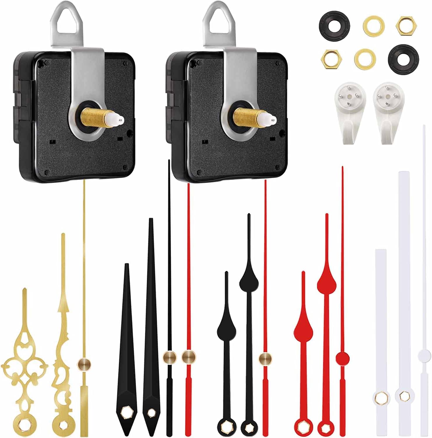 2 Pieces High Torque Silent Clock Movement Mechanism with 5 Pack Clock Hands, DIY Repair Clock Motor Parts Replacement (11/13in)
