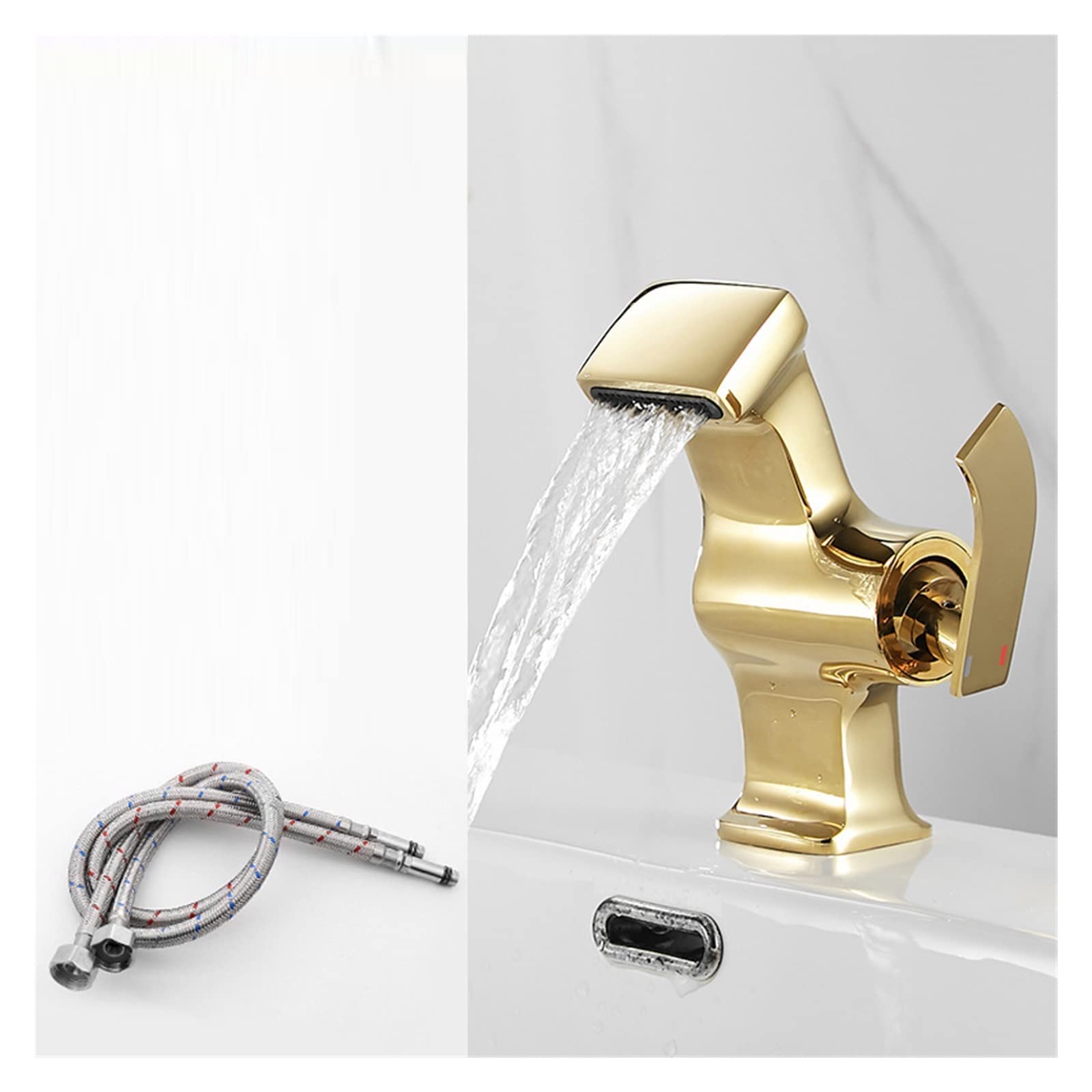 Mitigeur de lavabo cascade en laiton or haut de gamme pour salle de bain moderne
