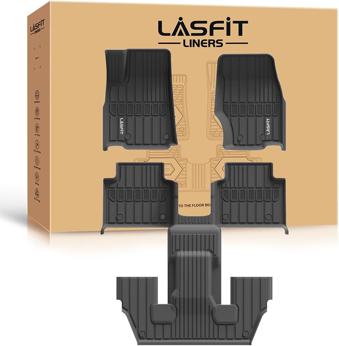 LASFIT Floor Mats for Jeep Grand Cherokee L 2021-2025 2026 (ONLY for 6-Passengers Without Center Console) All Weather TPE Custom Fit Car Mats Floor Liners 1st & 2nd & 3th Row, Black
