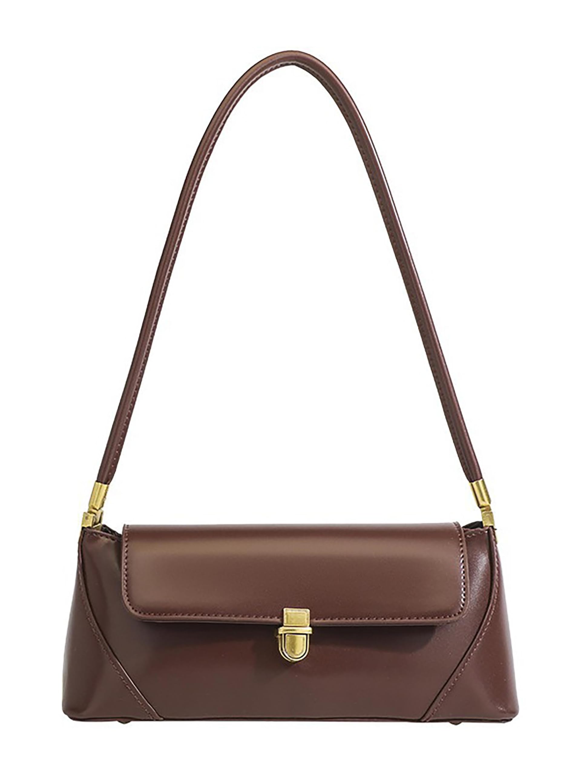 Women's Clutch Bag Leather Retro Bag | Flap Shoulder Purse with Wide Strap for Girls | Shoulder Bag with Metal Lock | Tote Handbag for Women (Brown)-image-12