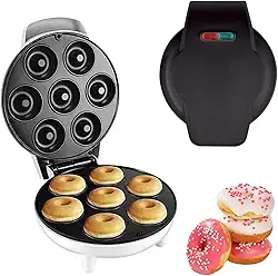 Mini Máquina de Donuts Elétrica 7 Furos, Rosquinhas de 5,5cm, 110v, Antiaderente, Prática, Leve e Portátil (Preto)