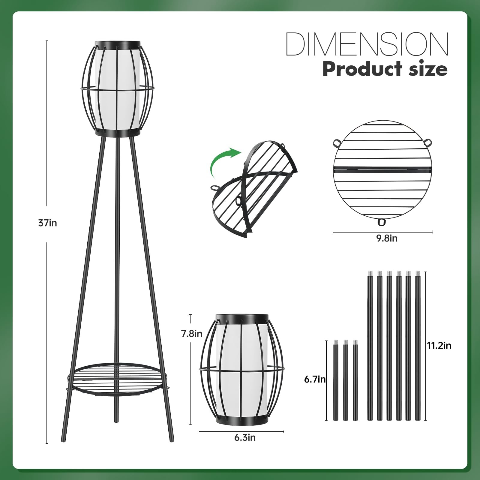 Lámparas solares de pie, paquete de 2 luces solares con soporte para plantas, luces solares impermeables para exteriores, estante de flores para patio, porche, terraza, patio, decoración de