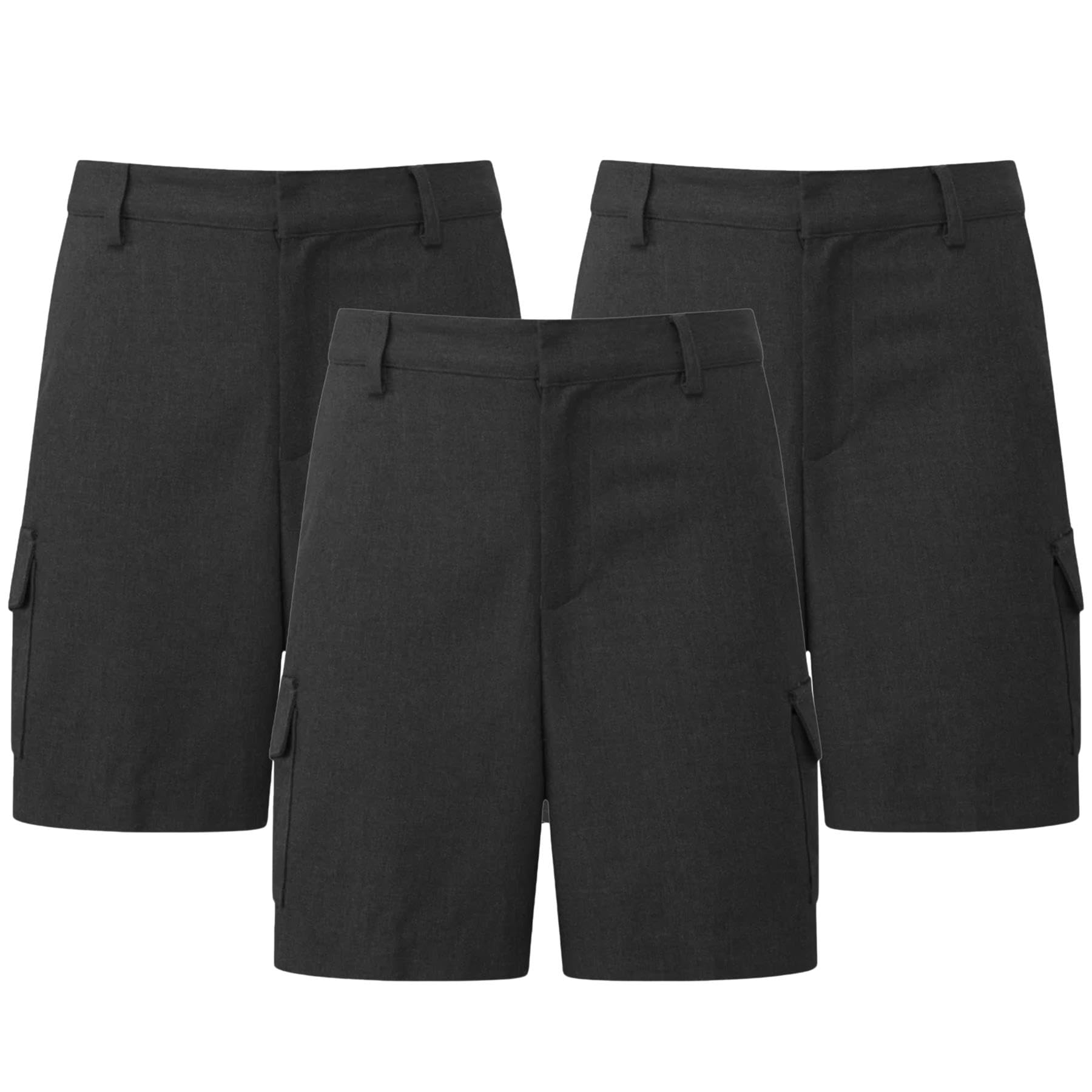 Pantalones cortos cargo para niños, paquete de 3 pantalones cortos escolares lisos de cintura ajustable, cómodo uniforme escolar de verano, edades de 2 a 13 años, en negro y gris, Negro, 7