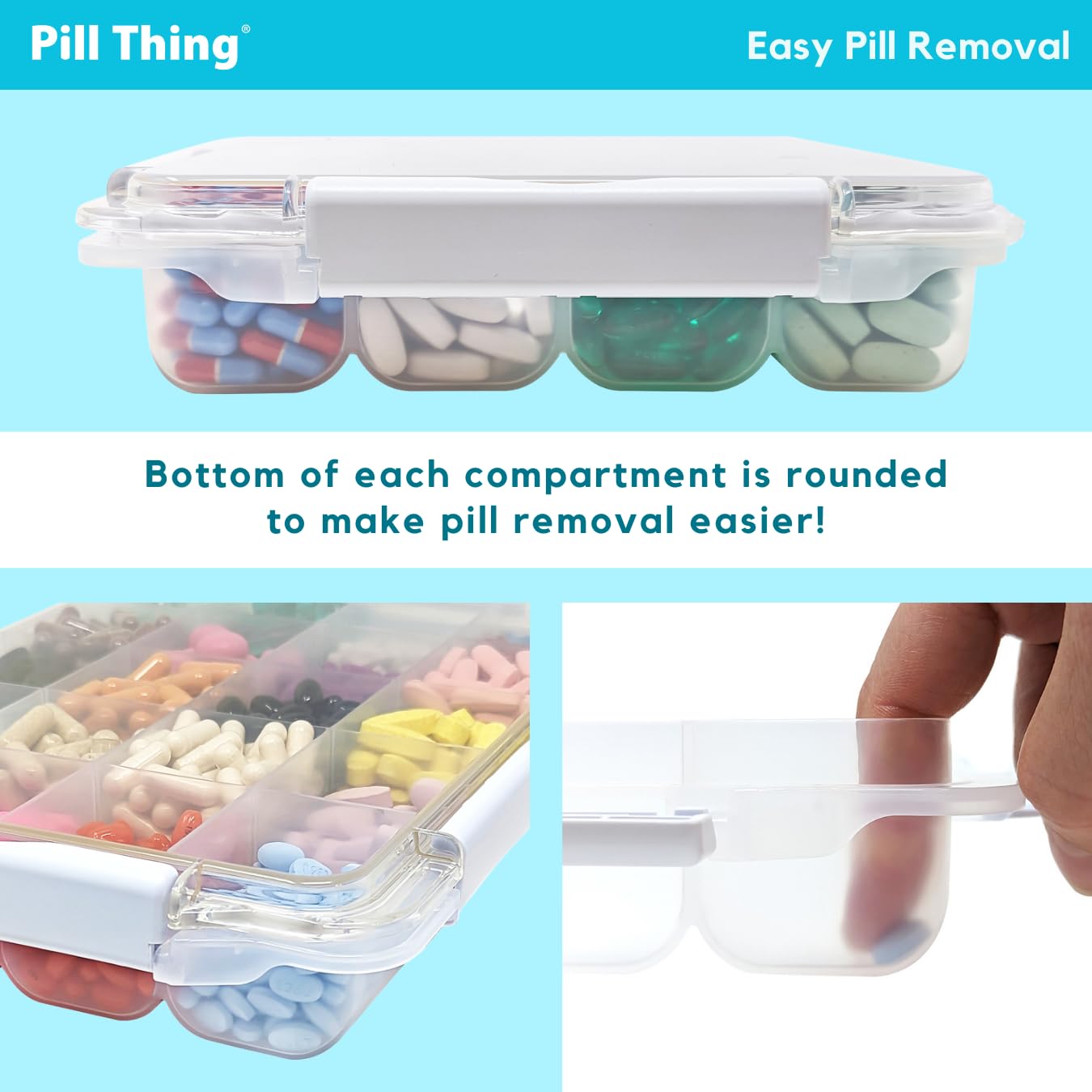 Große Pillendose mit 20 Fächern und luftdichtem Verschluss – Silikondichtung, wasserdichte Med-Box mit Medikamentenkarte (20 Fächer, 1 Packung)