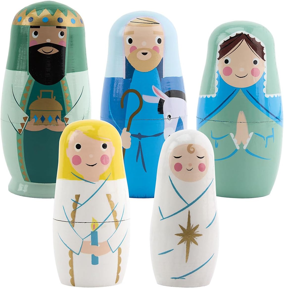 Lillian Vernon Hand Painted Wooden Easter Bunny Nesting Doll Set - Holiday Home Decor, Spring Themed Table Decorations, Matryoshka Toys, 6 Inches Tall, Set of 5 Figurines