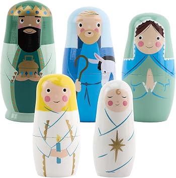 Lillian Vernon Nativity Nesting Dolls, Matryoshka, Religious Christmas Decor, Table Decorations and Centerpieces, Set of 5