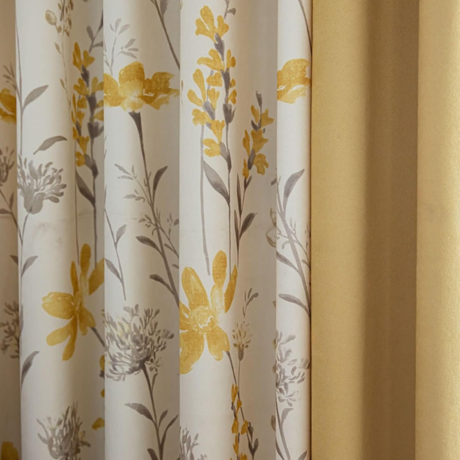 Blackout Curtains 2 Panels Set 2 x 54 W x 84" H,Drapes Blackout Yellow Leaf and Flower Pattern Window Drapes Grommet