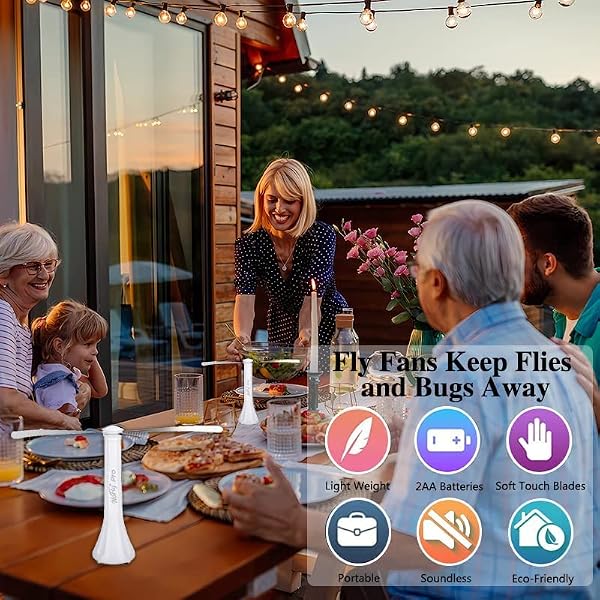 Nofly Pro Fly Fans for Tables 4 Pack for Outdoor or Indoors USB or Batteries Powered Fly Repellent Swatter Fan for Picnic, BBQ, Party, Events(White-4 Pack) - 1