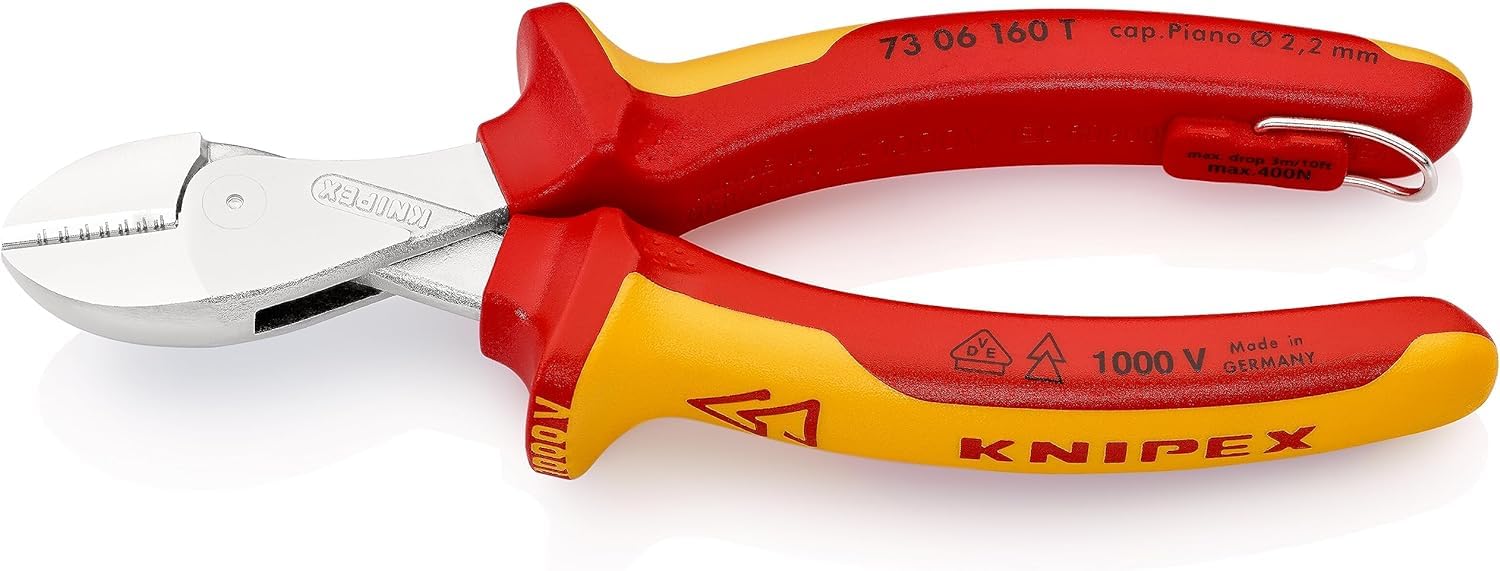 Knipex Multi Color X-Cut Compact Diagonal Cutter Chrome-Plated Insulated With Multi-Component Grips, Vde-Tested With Integrated Insulated Tether, 73 06 160 T