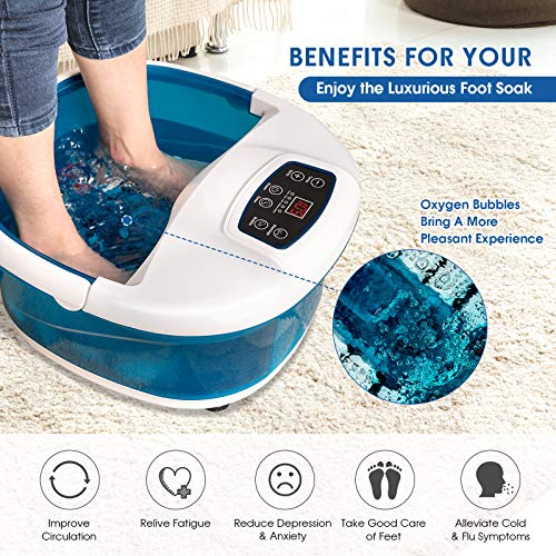 Image of Giantex Foot Bath Massager Feet Spa Tub with Heat Bubbles, 6 Motorized Massage Rollers, Fast Heating, Red Light, Adjustable Temperature & Time,Home Massaging Tub for Feet Relief (Navy)