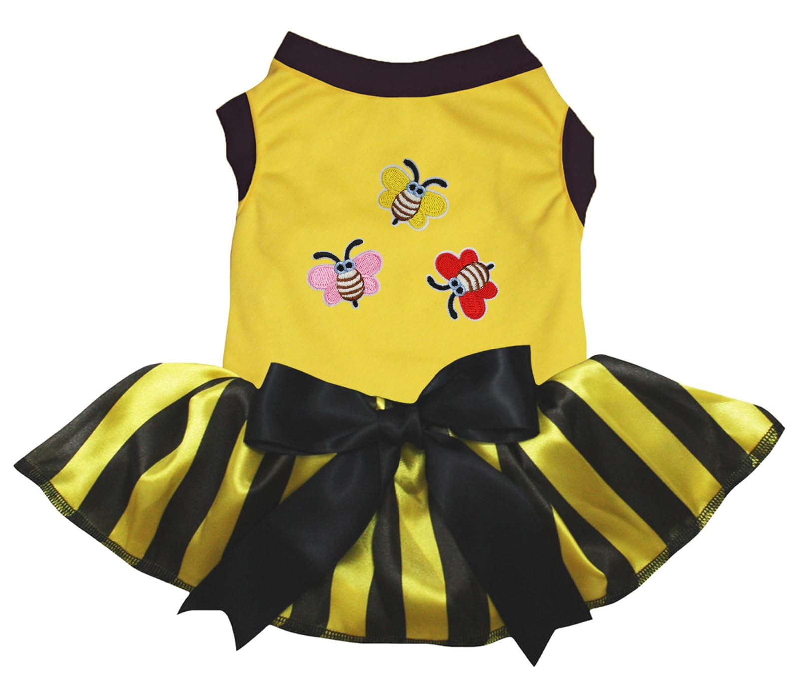 Robe pour chien à rayures et motif abeilles, une tenue jaune élégante pour grand toutou L