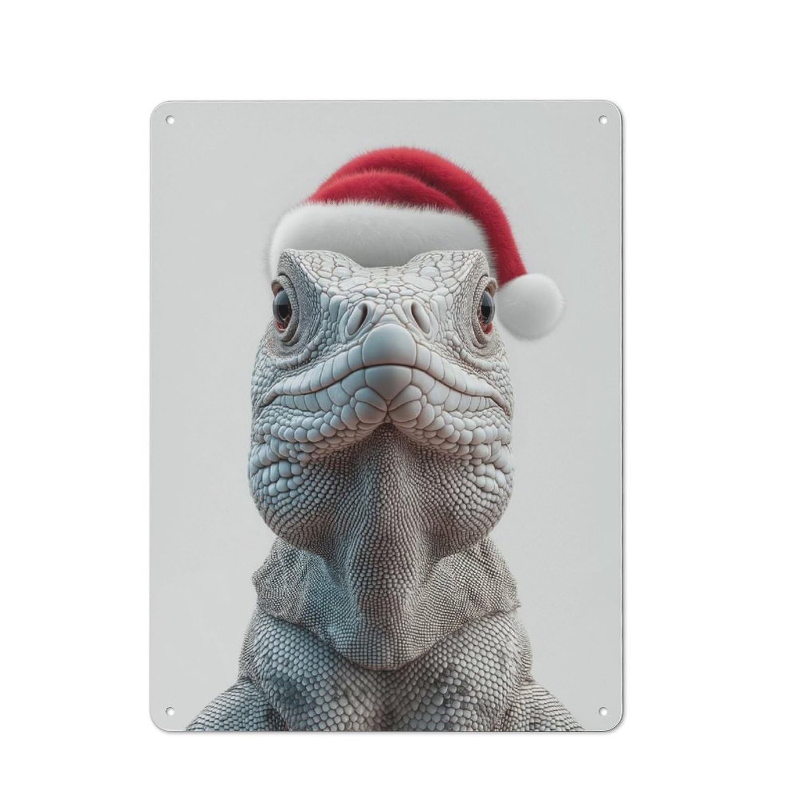 Junmoney Christmas Iguana In Santa Hat Vintage Printed Metal Sign 40X30cm For Bar Or Restaurant, For Restaurant Interior Fans