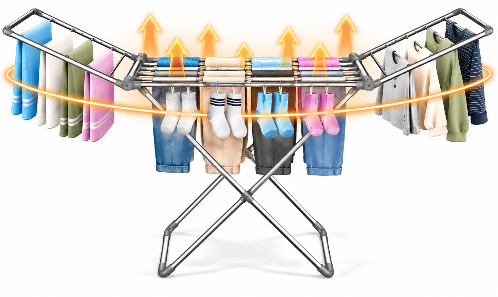ZZZMRH Winged Heated Clothes Airer, Electric Clothes Horse Foldable Indoor Drying Rack with 18 Heated Rails & 2 Wings, Large Capacity 230W Energy Efficient Laundry Dryer Stand