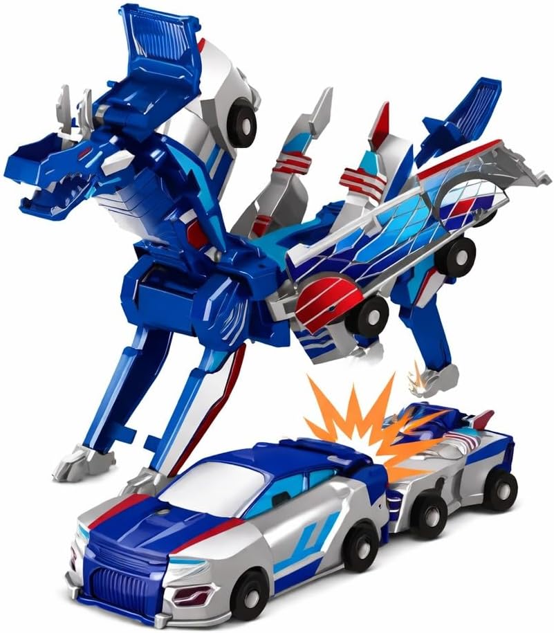 Carro Transformável 2 em 1 Magnético, Transforma em Cavalo Pegasus por Colisão, Brinquedo de Ação STEM, Azul e Branco ou Dourado e Preto, Plástico ABS, para Crianças 4-12 Anos