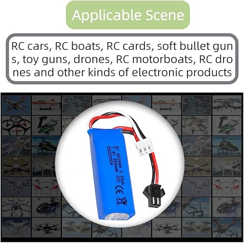 Miniatura 4 de Paquete de 2 baterías de iones de litio de 7.4 V 450 mAh 20C RC para WLtoys K969 K979 K989 K999 P929 P939 RC Car RC Boat con junta SM-2P y cable de
