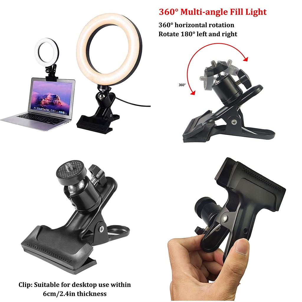 6'' Kit di Illuminazione per Videoconferenza, 2 Pezzi, 3000k-6000K, Luci ad Anello a LED Dimmerabili, Clip sul Monitor del Laptop, per Laptop, Ufficio, Trucco, Youtube