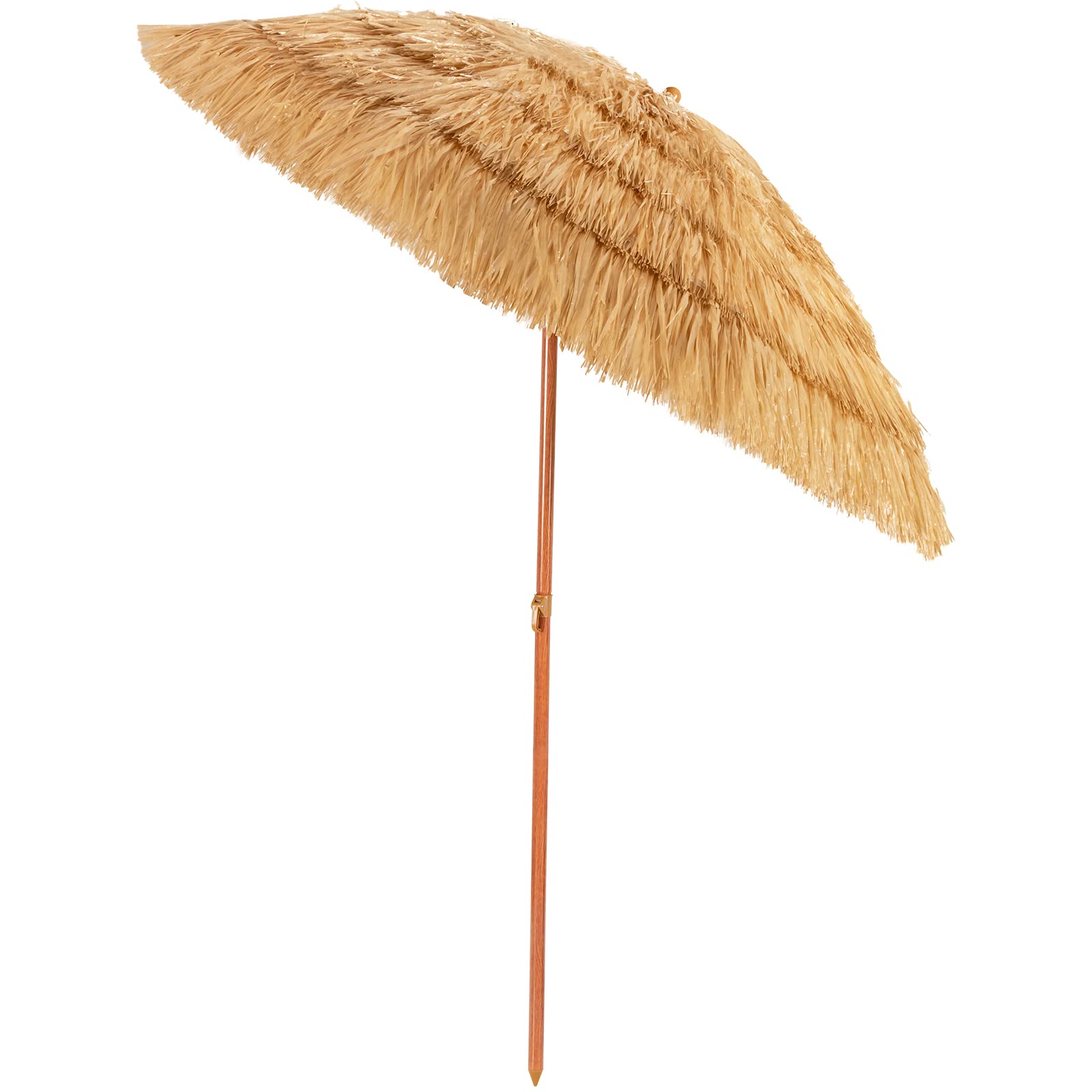 GIANTEX Sonnenschirm Hawaii Ø 200 cm Gartenschirm Balkonschirm knickbar Strandschirm mit Fransen Terrassenschirm mit Verankerung rund Hawaii Schirm beige