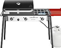 Vista 2 de Camp Chef Parrilla de gas grande, estufa de 3 quemadores, caja profesional para parrilla de barbacoa (BB90L) + bolsa de transporte para estufas