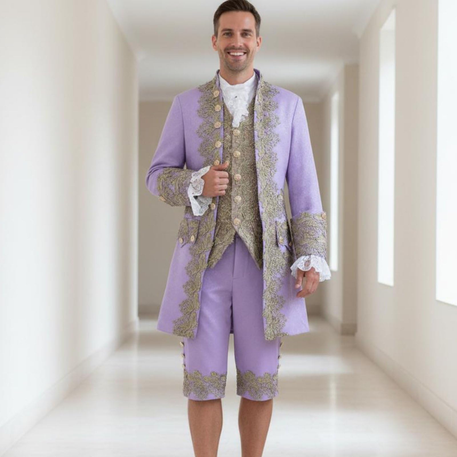 Sharplace Príncipe Traje Disfraz Medieval Conjunto Chaqueta Pantalones Detalles Material Poliéster Adecuado para Halloween Cosplay Fiestas Temáticas Presentaciones Adultos