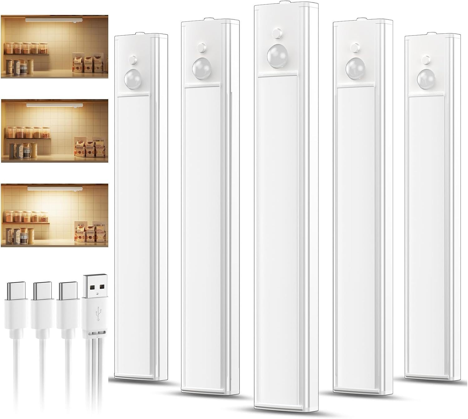 daphomeu 5 Pezzi LED Sottopensile Cucina, Dimmerabile Luce led Sottopensile, 20cm Giallo Caldo Luce Armadio led con Sensore, wireless luci ricaricabile magnetica per scale, armadio