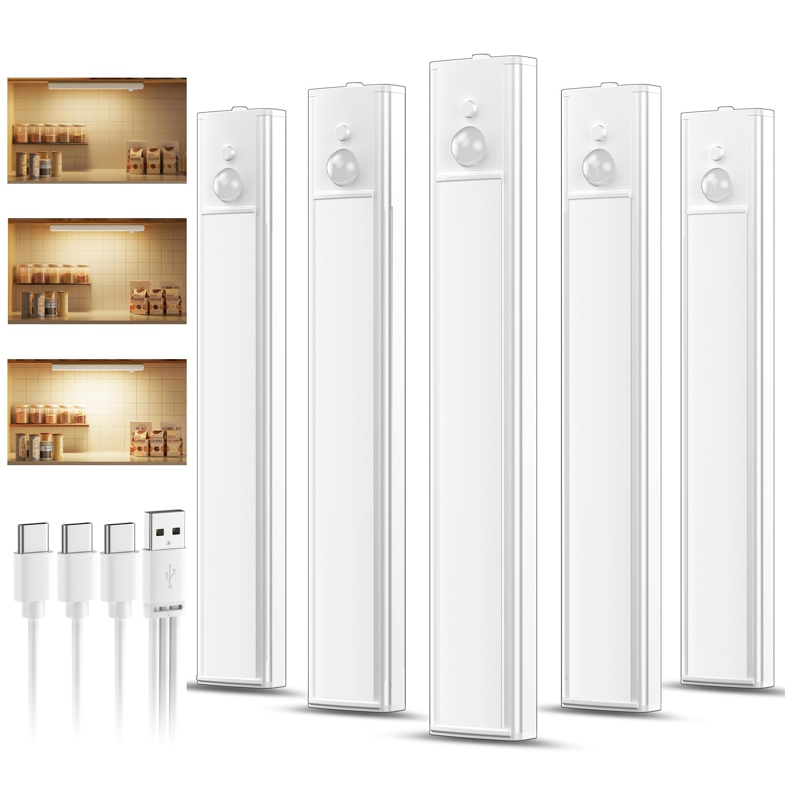 daphomeu 5 Pack wiederaufladbare Unterbauleuchte Küche led, 20cm Dimmbare Warme Schrankbeleuchtung, Nachtlicht mit Bewegungsmelder Innen, Bewegungsmelder Licht für Küche, Treppen und Kleiderschränke