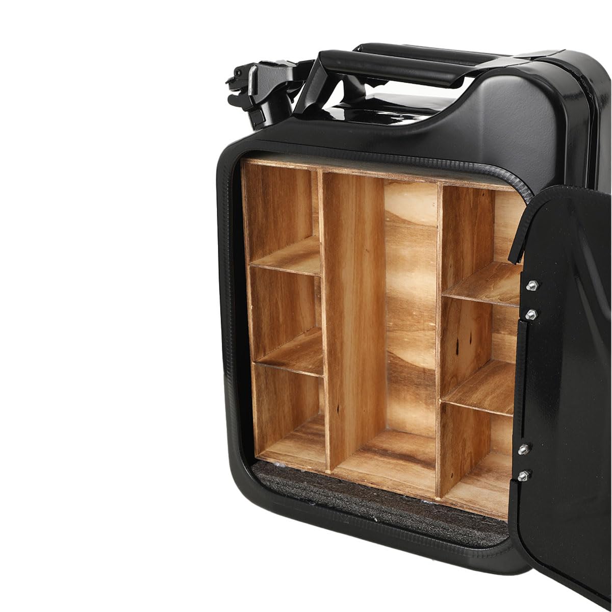 Jerrycan Bar à bidon de 20 l, verrouillable, à 4 compartiments, en métal, noir, cadeau d'anniversaire pour homme, minibar verrouillable, 34 x 46 x 16 cm