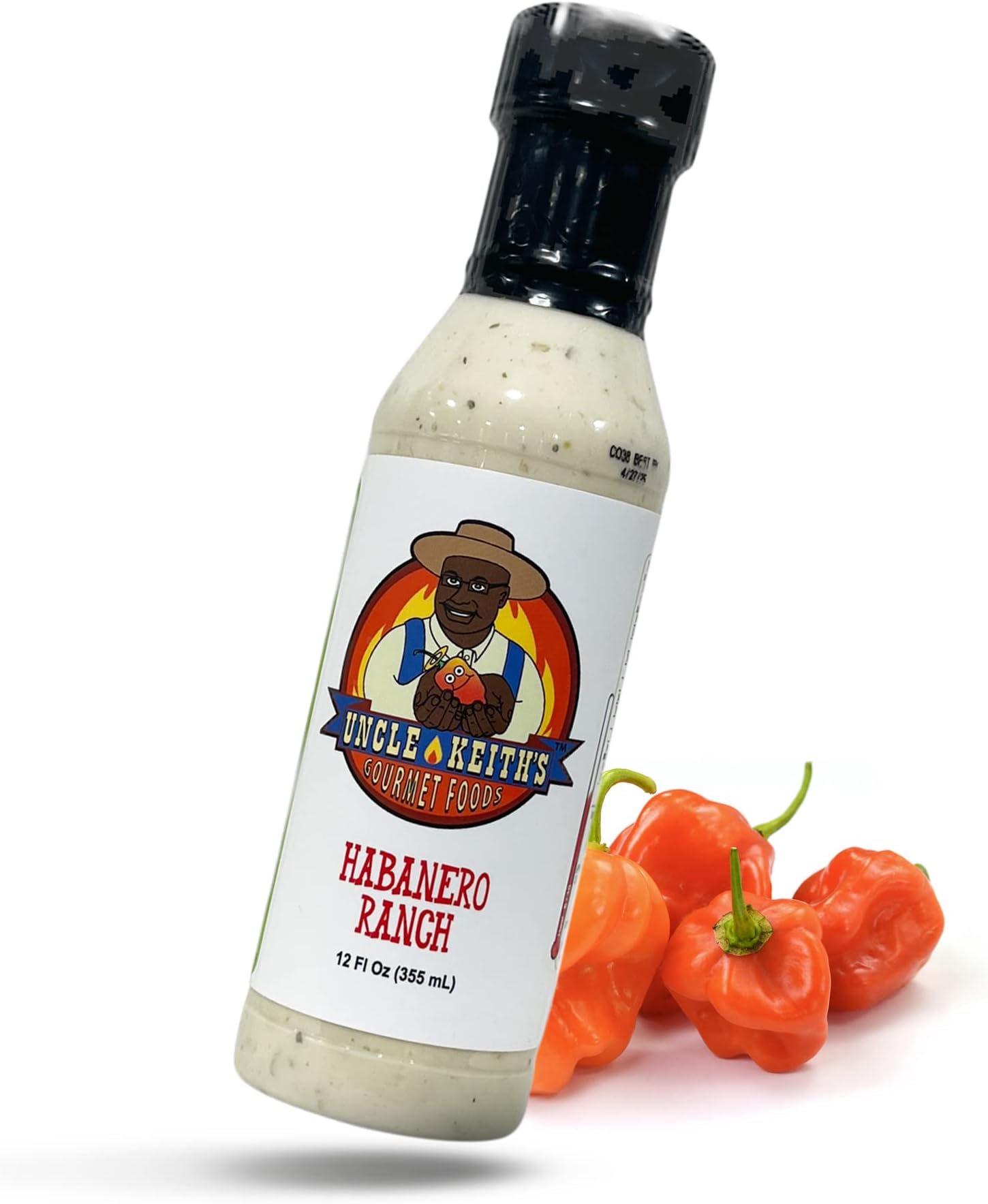 Uncle Keithโs Gourmet Foods - Habanero Ranch Dressing, Spicy Salad Dressing and Ranch Dip with Habanero and Serrano Peppers, For Mixed Greens Salad Mix, Sandwiches, Wings and More, 12 fl. oz./355 mL
