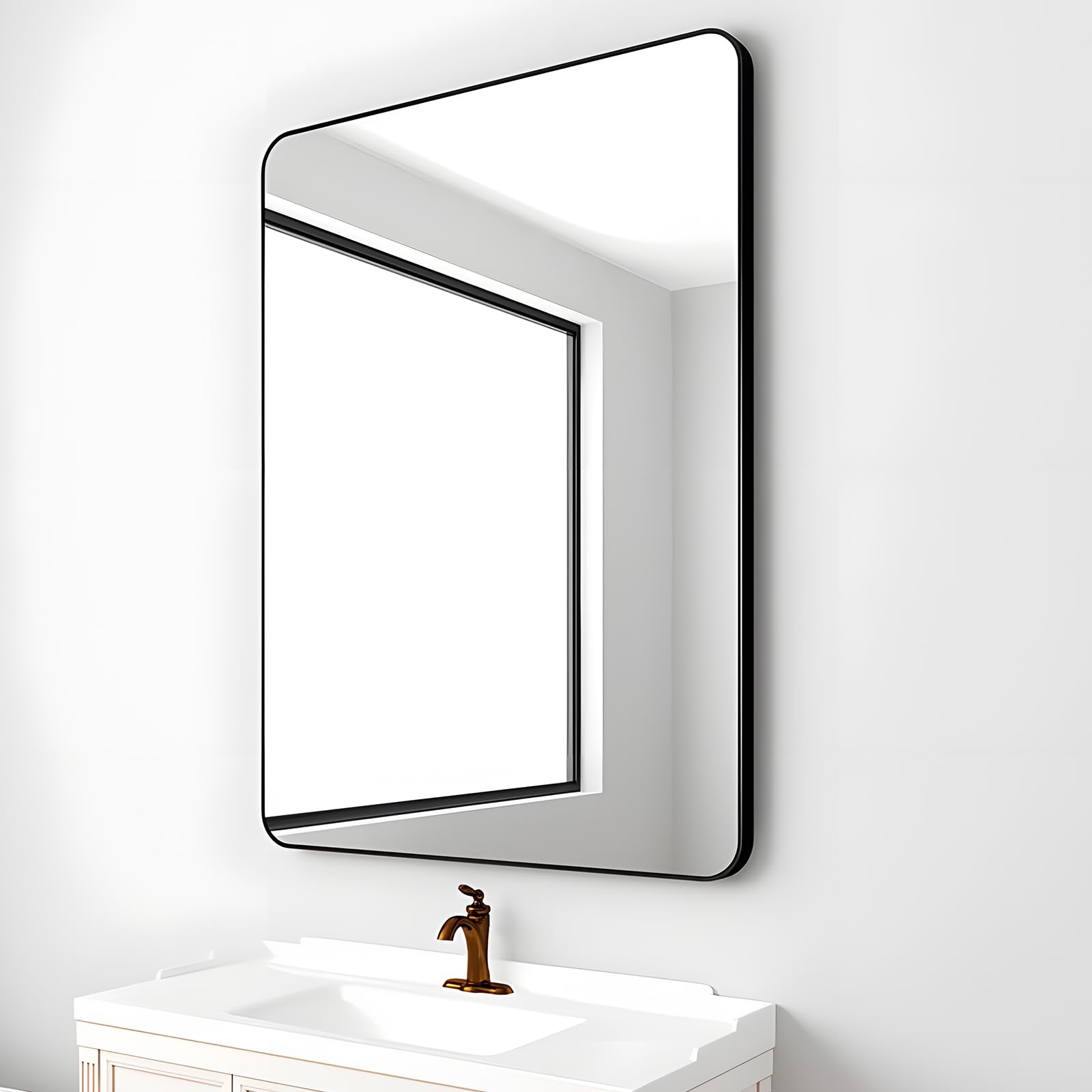 MIQU Espejos de Pared 80 x 60 cm, Espejo de baño Rectangular Marco Negro