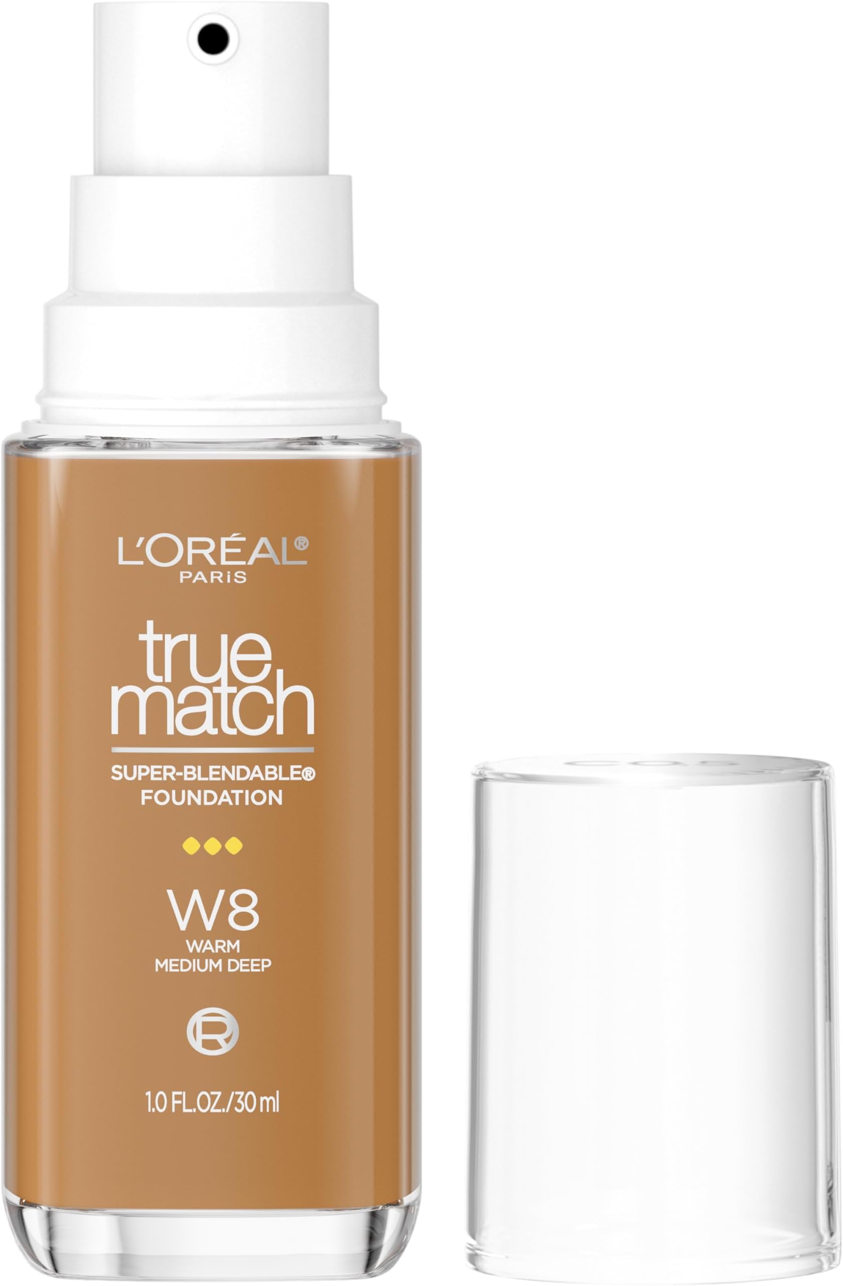 L'Oreal Paris True Match Super-Blendable Foundation, Medium Coverage Liquid Foundation Makeup, W8, Medium Deep, 1 Fl Oz