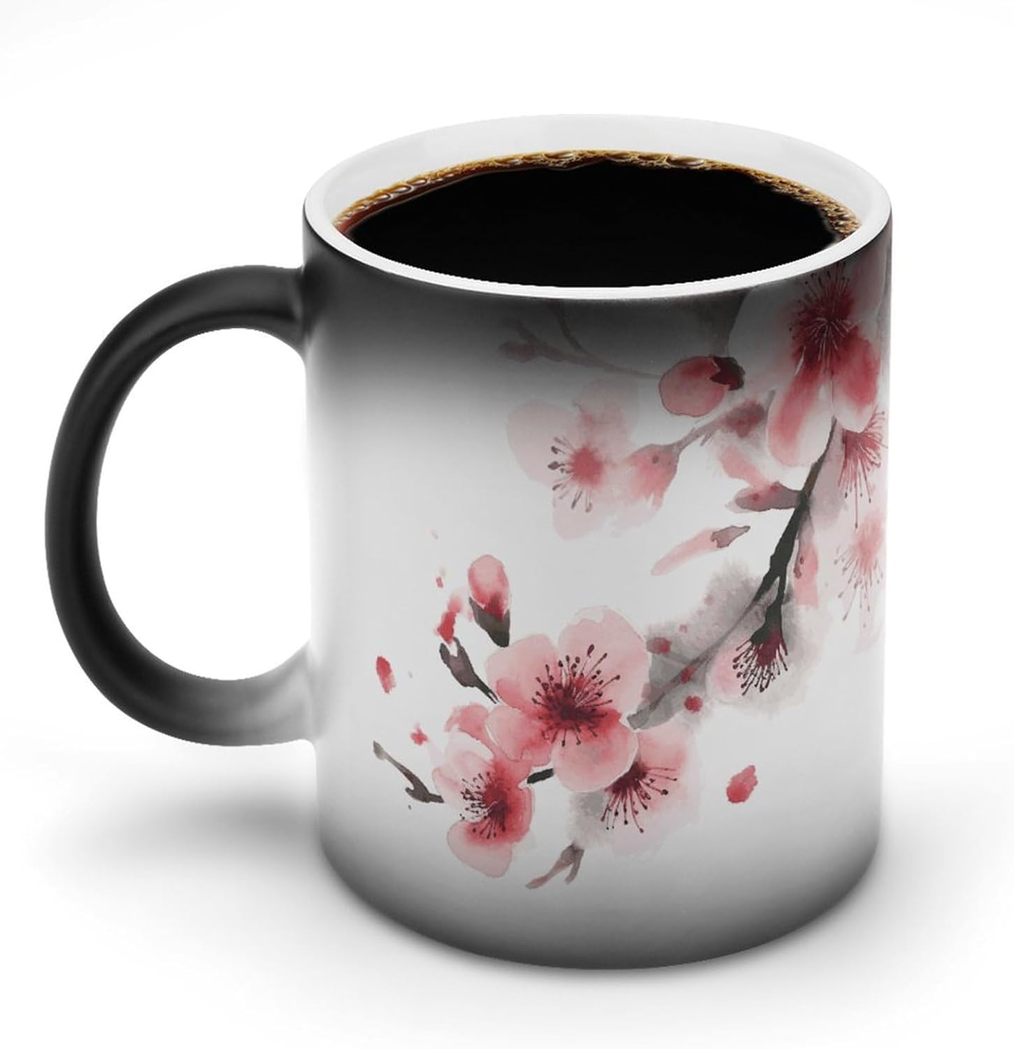 Color Changing Mug Pink Cherry Florals Printed Ceramic Coffee Mug Heat Changing Sensitive Mug Magic Heat Changing Coffee Mug Novelty Coffee Mugs