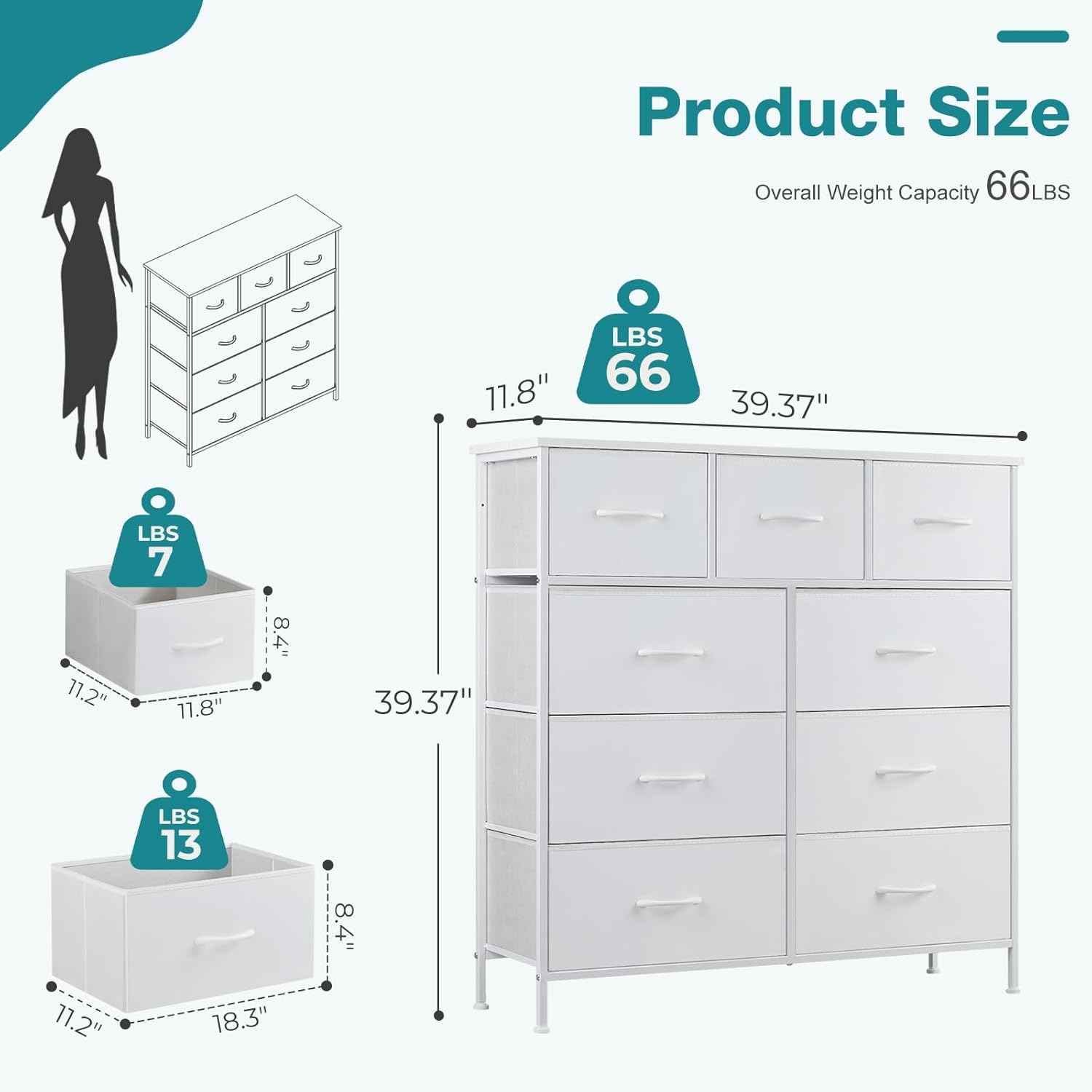 olixis 9 drawers storage organizers units, closet organizers and storage for clothes, fabric storage drawer for living room, chest of dresser in 39.4" d x 11.8" w x 39.9" h, white white 39.4"d x 11.8"w x 39.9"h (9 drawers)