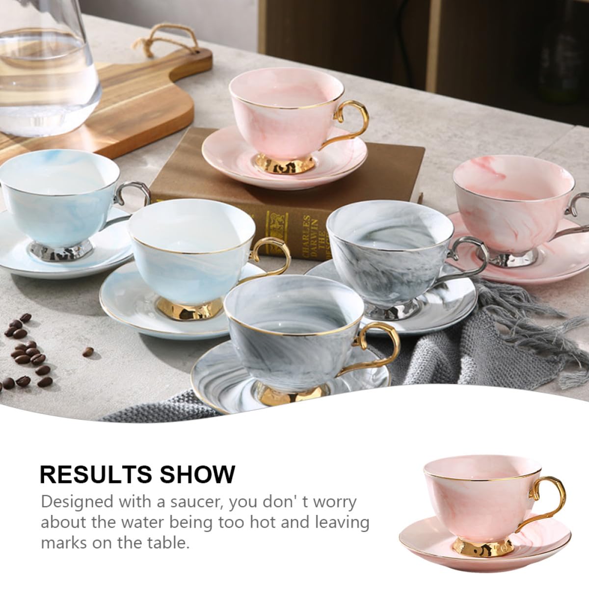 ifundom Tasse à Café en Céramique Design Moderne et Solide Ensemble avec Soucoupe Rouge Motif Marbre 250ml pour Boissons Chaudes et Froides