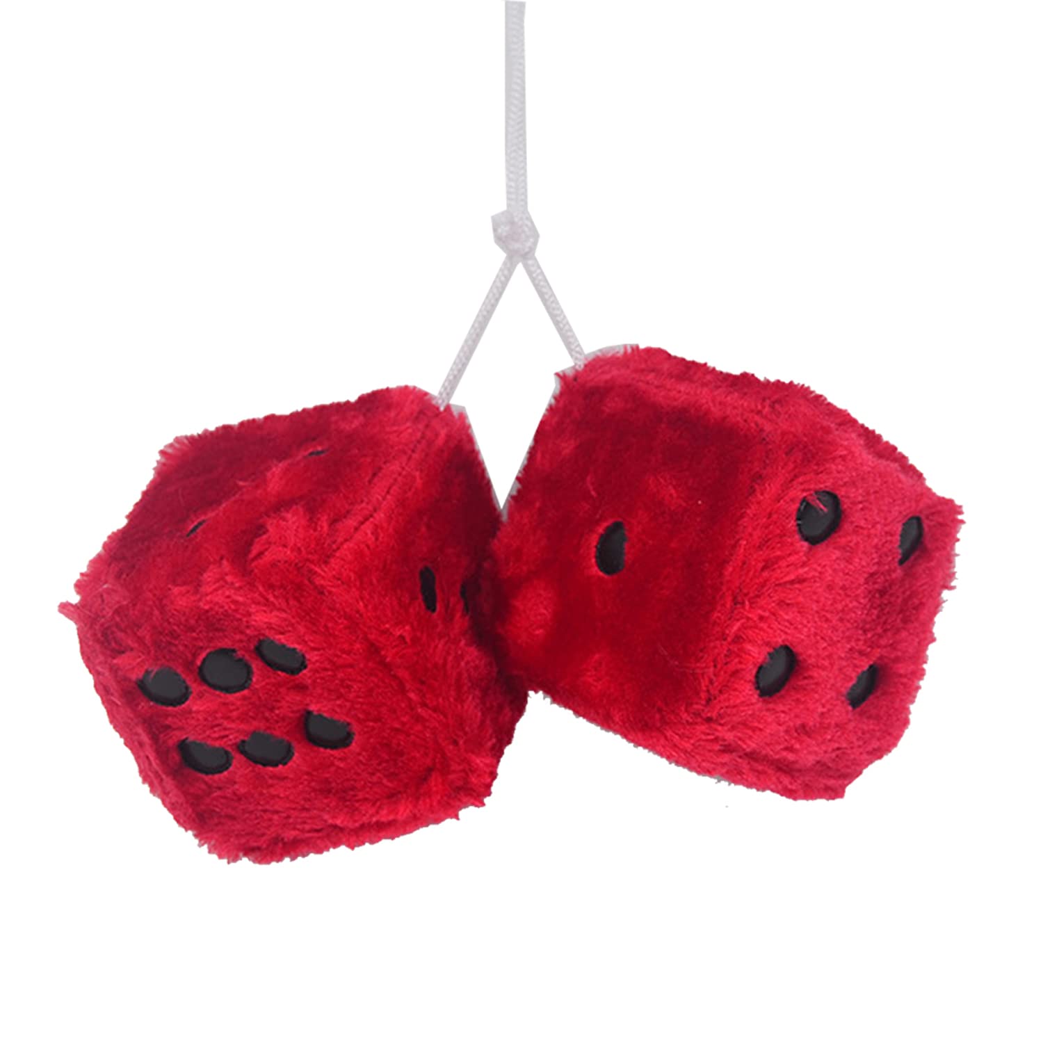 Paire De Dés En Peluche Rétro 7,5 Cm - Dés Suspendus Rose Rouge Pour Rétroviseur Voiture - Décoration Fun & Vintage