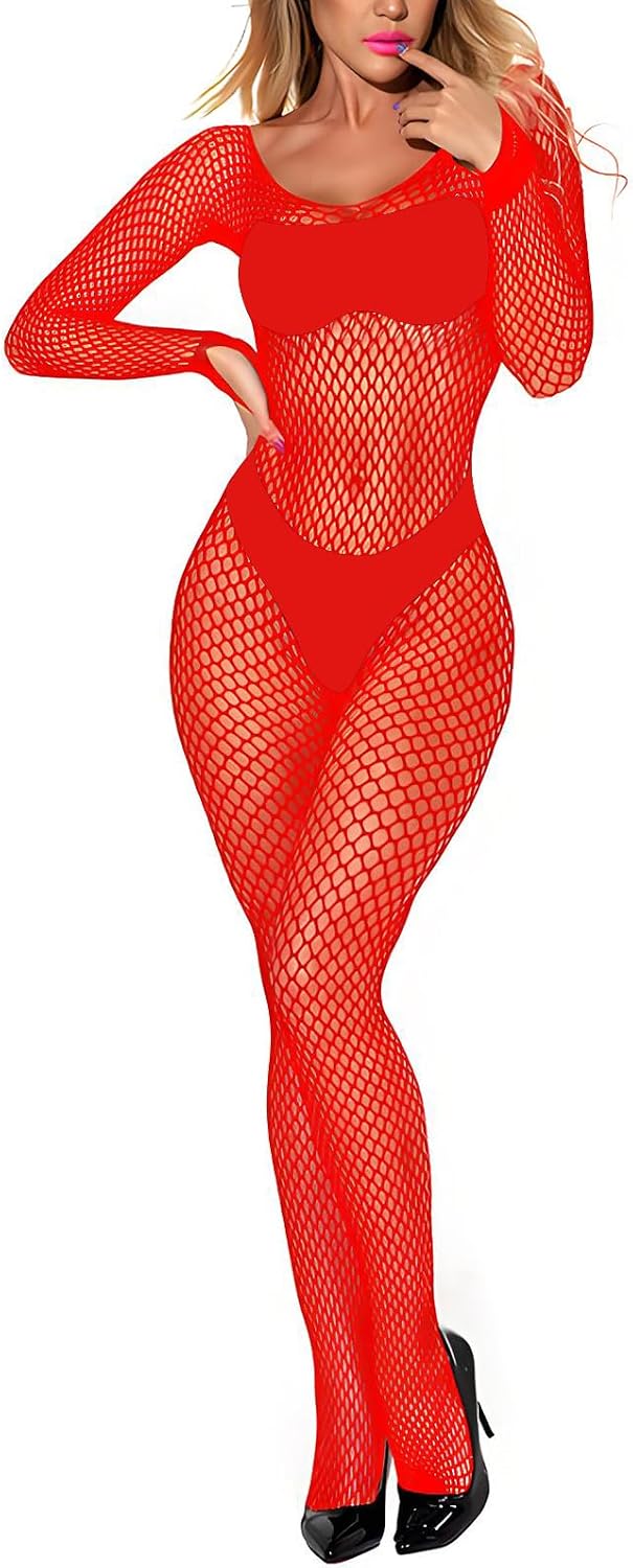 Women's Fishnet Bodysuit, One Piece Mesh Jumpsuit, Elastic Bodystockings Underwear