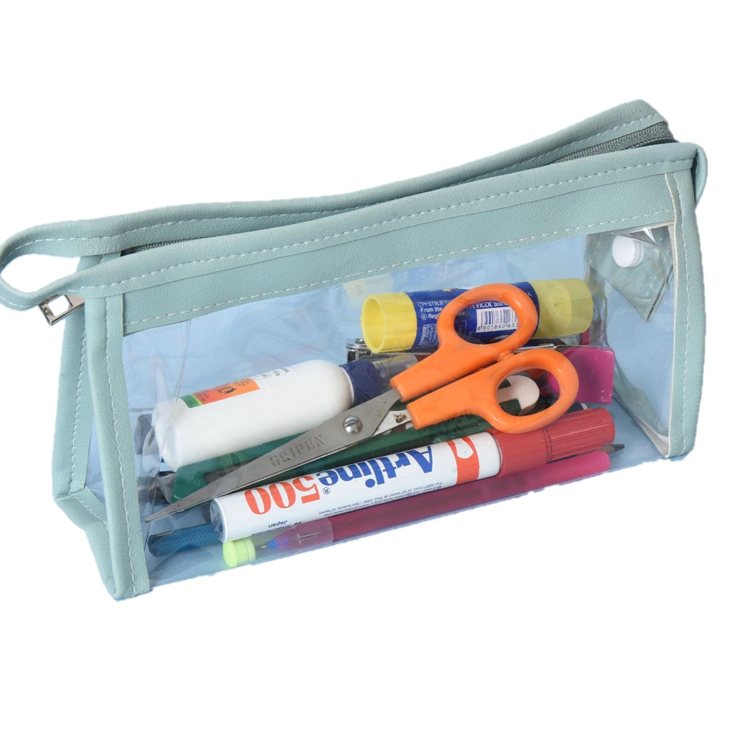 AQBAH ABS Large Capacity Big Pencil Pouch For Girls & Boys, Transparent Pen Bag Organizer For School, Collage, Office, Cute Cosmetic Bag For Girls, Multi-Purpose Stationary Bag Pack Of 1 (Green)