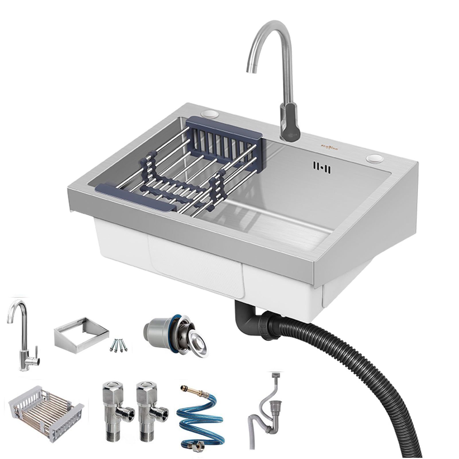 CSXSXAUO Wall Mounted Stainless Steel Kitchen Sink with Drainer and Faucet, Commercial Restaurant Home Workshop