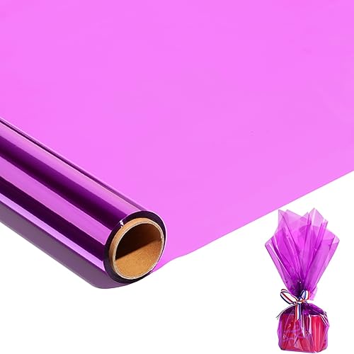 shareluck Rollo de celofán morado de 17 pulgadas x 100 pies (17 pulgadas de ancho x 100 pies de largo), envoltura de celofán morado para envolver