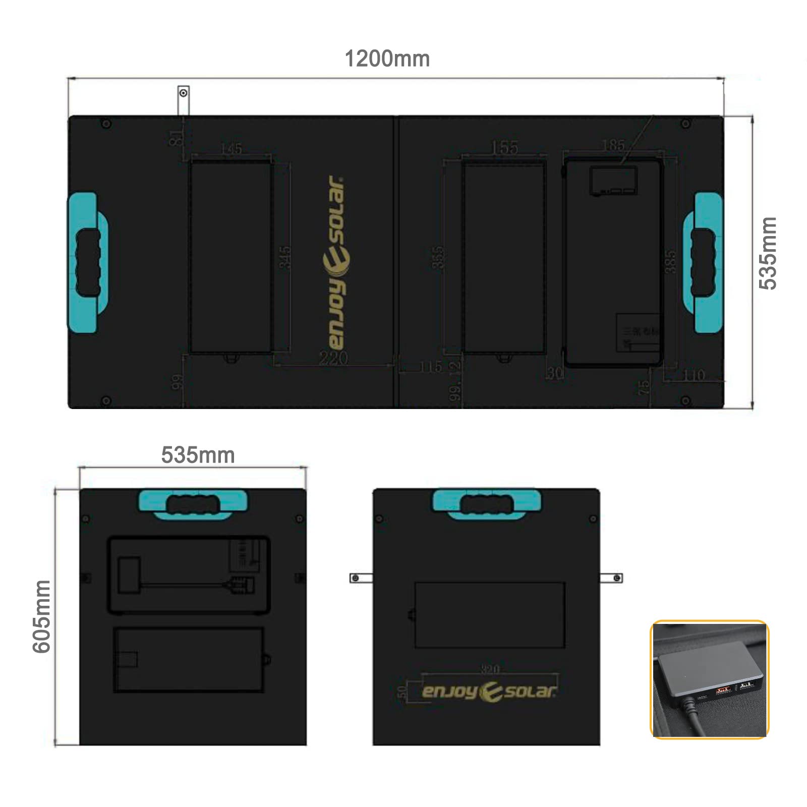 enjoy solar 100 W 12 V Gaia torba solarna, składany moduł solarny, zewnętrzny panel słoneczny z 3 portami USB do ładowania telefonów komórkowych i tabletów, idealna do kamperów, łodzi, na kemping i w sytuacjach awaryjnych