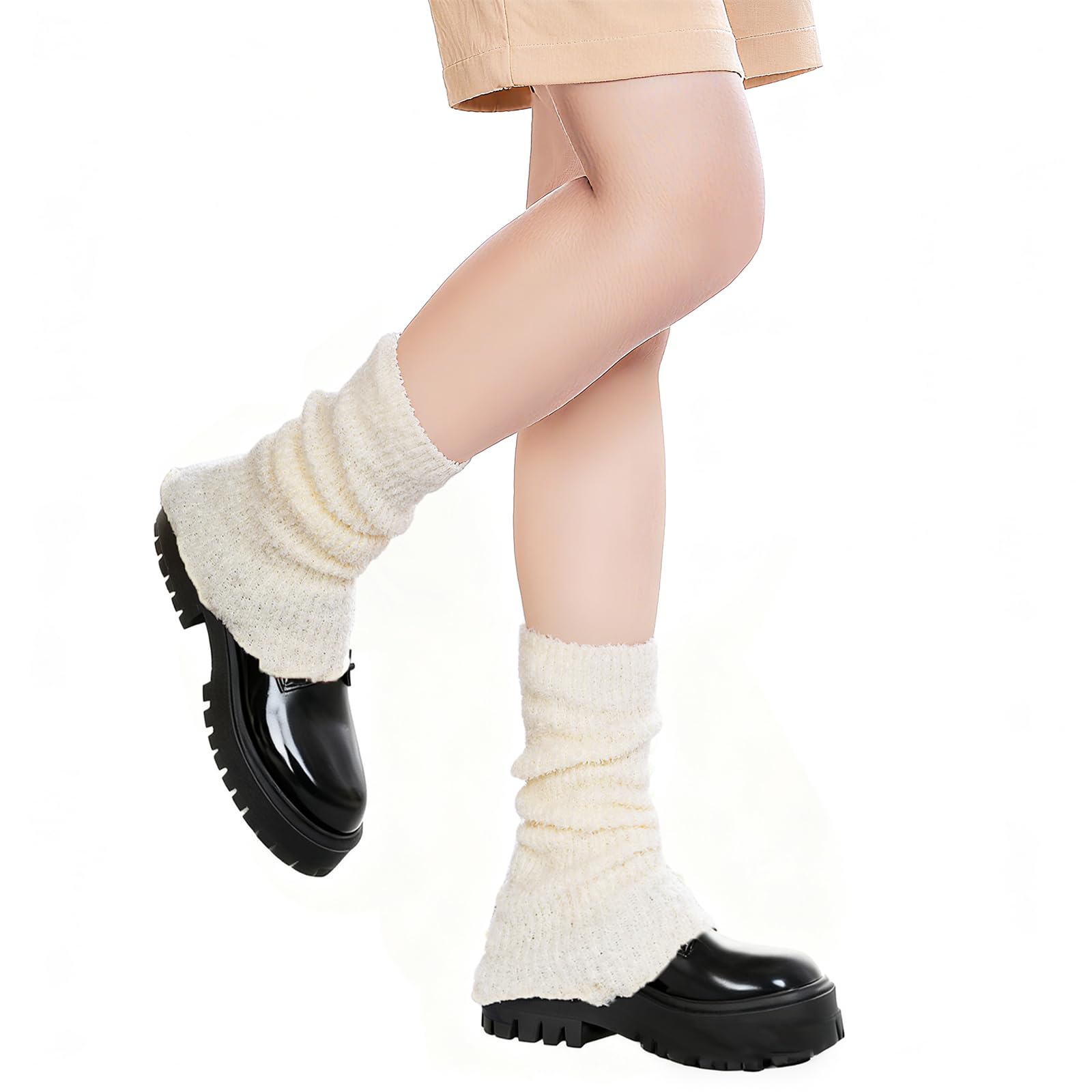Yolyoo Fuzzy Leg Warmers for Women Y2k Soft Winter Calf Knee High Ruffle Boot Socks Cute Fashion Accessories