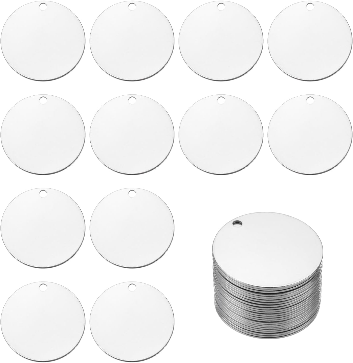 MECCANIXITY 25Pcs Stainless Steel Blank Stamping Tag Engraved Stainless Steel Round Charm Pendant with Holes 40mm/1.57" Silver for Pendant Bracelet Necklace Jewelry Making Earring